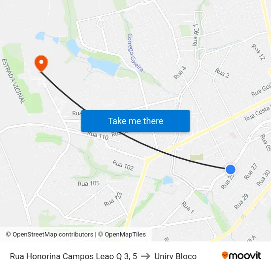Rua Honorina Campos Leao Q 3, 5 to Unirv Bloco map