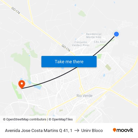 Avenida Jose Costa Martins Q 41, 1 to Unirv Bloco map