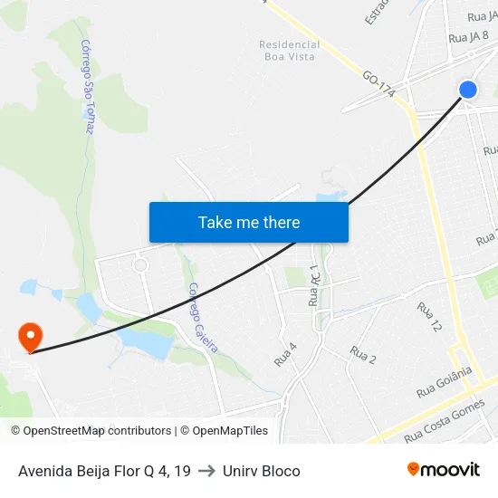 Avenida Beija Flor Q 4, 19 to Unirv Bloco map