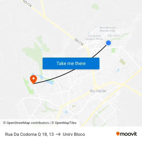 Rua Da Codorna Q 18, 13 to Unirv Bloco map