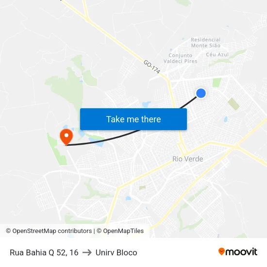 Rua Bahia Q 52, 16 to Unirv Bloco map