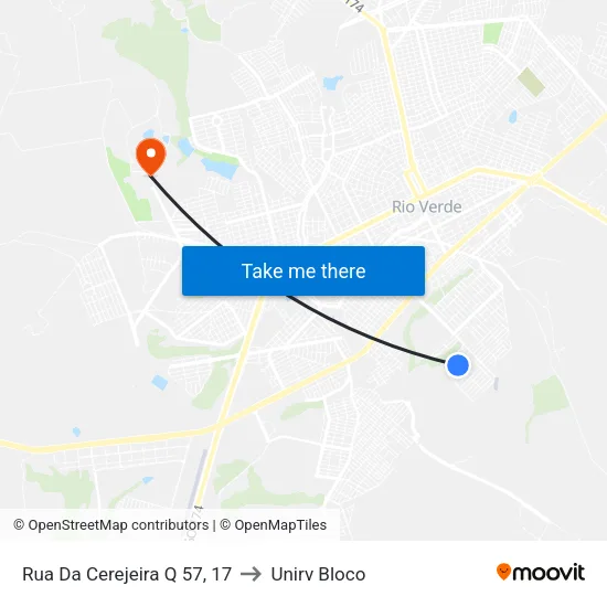 Rua Da Cerejeira Q 57, 17 to Unirv Bloco map