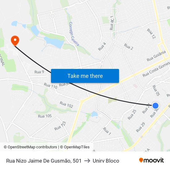 Rua Nizo Jaime De Gusmão, 501 to Unirv Bloco map