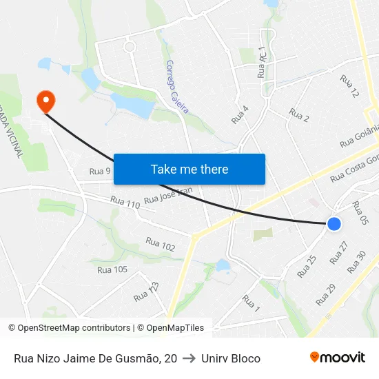 Rua Nizo Jaime De Gusmão, 20 to Unirv Bloco map