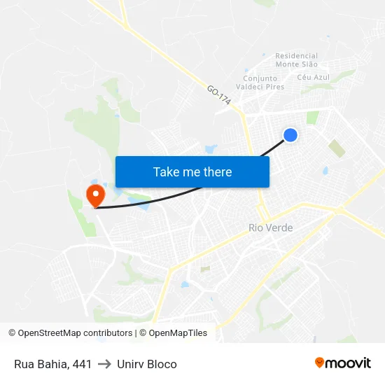Rua Bahia, 441 to Unirv Bloco map