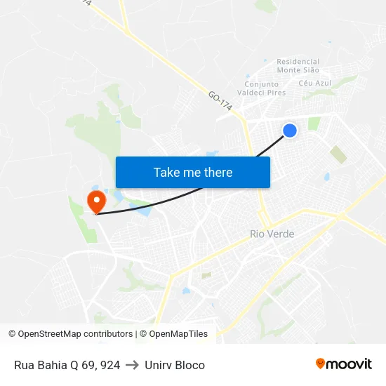 Rua Bahia Q 69, 924 to Unirv Bloco map