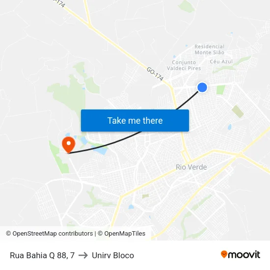 Rua Bahia Q 88, 7 to Unirv Bloco map