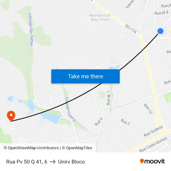 Rua Pv 50 Q 41, 6 to Unirv Bloco map