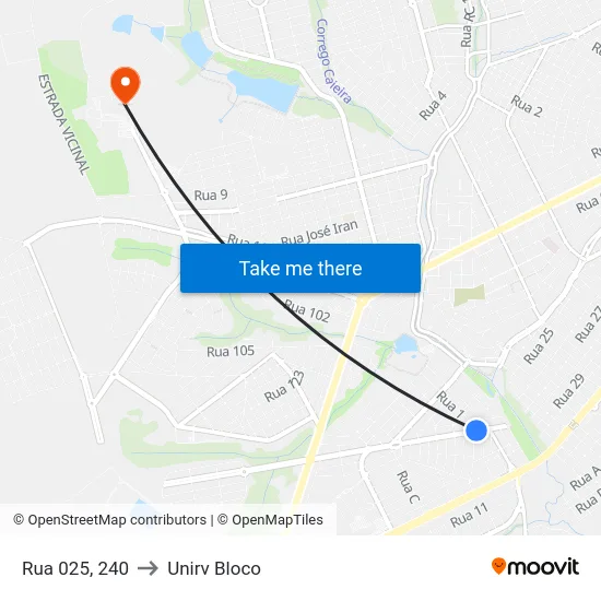 Rua 025, 240 to Unirv Bloco map