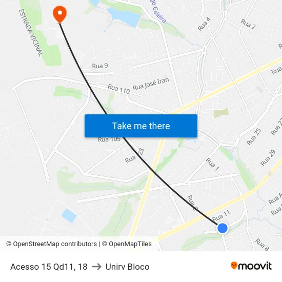 Acesso 15 Qd11, 18 to Unirv Bloco map