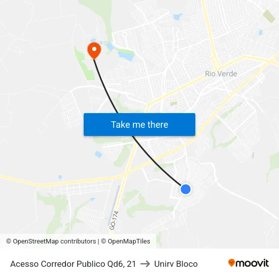Acesso Corredor Publico Qd6, 21 to Unirv Bloco map