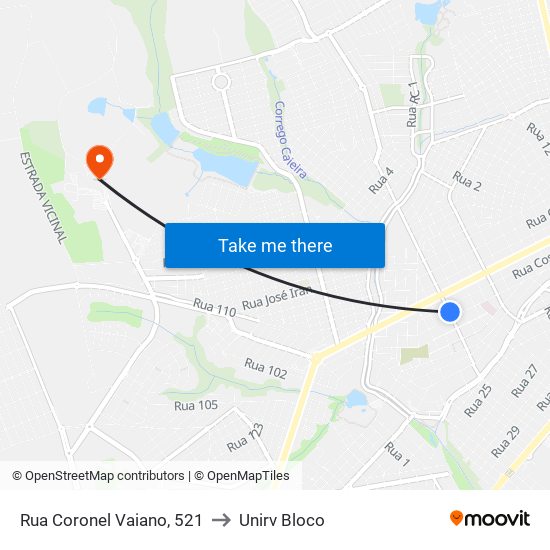 Rua Coronel Vaiano, 521 to Unirv Bloco map