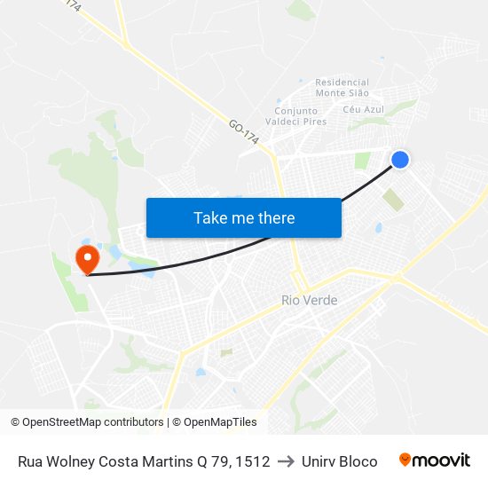 Rua Wolney Costa Martins Q 79, 1512 to Unirv Bloco map