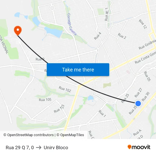 Rua 29 Q 7, 0 to Unirv Bloco map