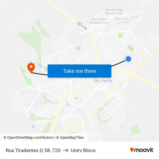 Rua Tiradentes Q 58, 720 to Unirv Bloco map