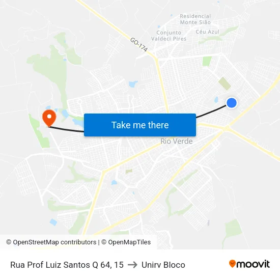Rua Prof Luiz Santos Q 64, 15 to Unirv Bloco map