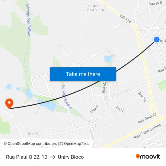 Rua Piaui Q 22, 10 to Unirv Bloco map