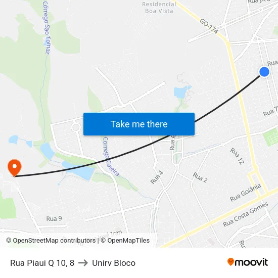 Rua Piaui Q 10, 8 to Unirv Bloco map
