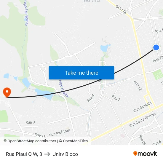 Rua Piaui Q W, 3 to Unirv Bloco map