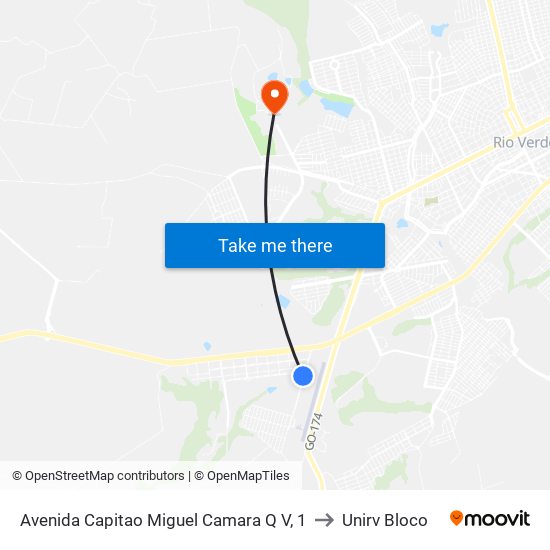 Avenida Capitao Miguel Camara Q V, 1 to Unirv Bloco map
