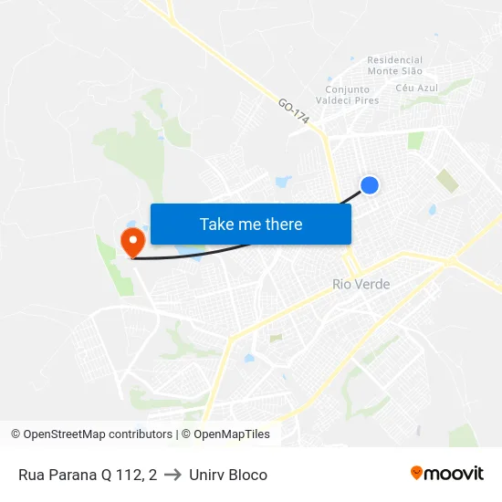 Rua Parana Q 112, 2 to Unirv Bloco map