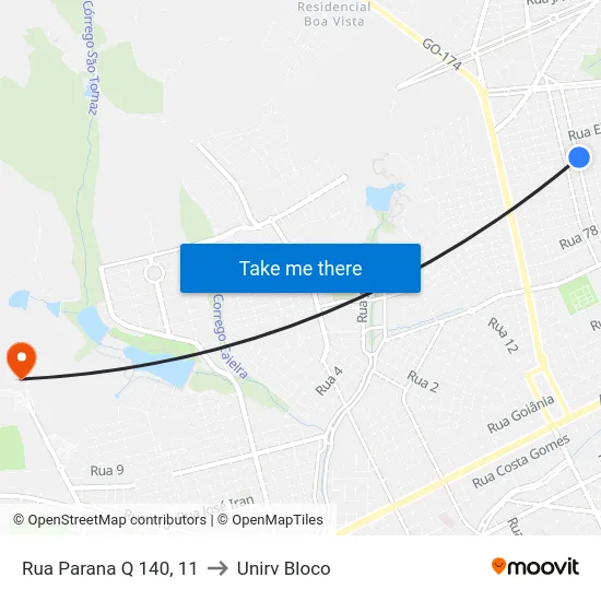 Rua Parana Q 140, 11 to Unirv Bloco map