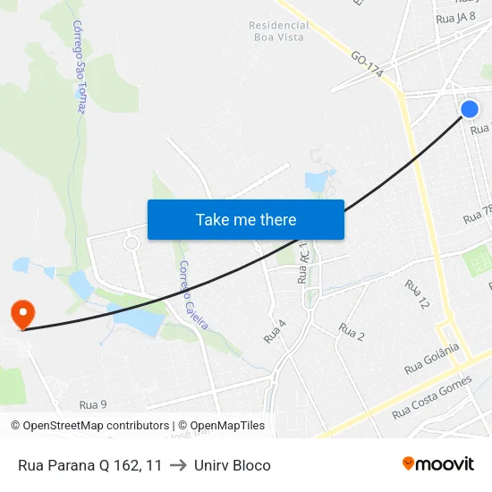 Rua Parana Q 162, 11 to Unirv Bloco map