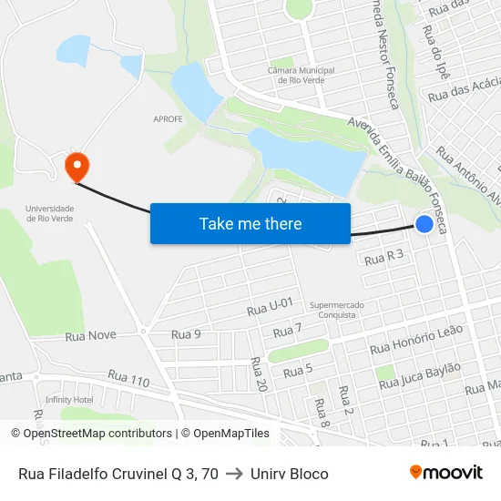 Rua Filadelfo Cruvinel Q 3, 70 to Unirv Bloco map