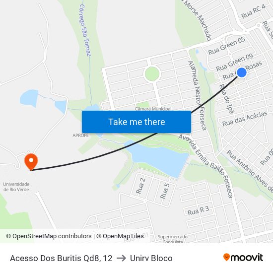 Acesso Dos Buritis Qd8, 12 to Unirv Bloco map