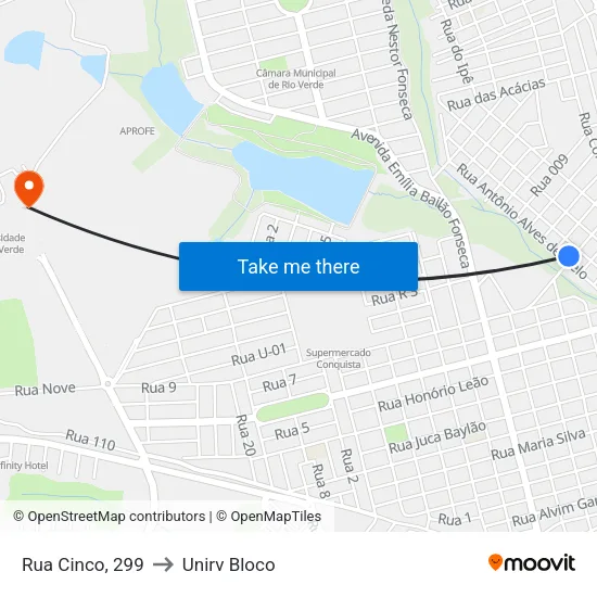 Rua Cinco, 299 to Unirv Bloco map
