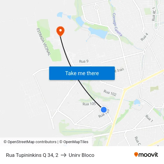 Rua Tupininkins Q 34, 2 to Unirv Bloco map