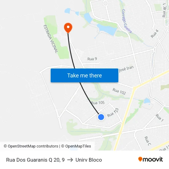 Rua Dos Guaranis Q 20, 9 to Unirv Bloco map