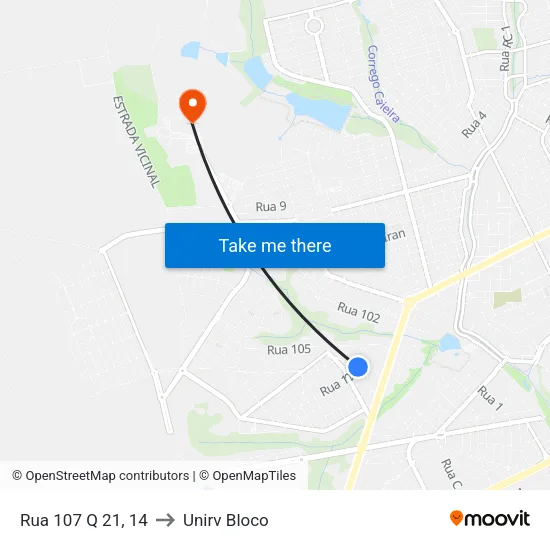 Rua 107 Q 21, 14 to Unirv Bloco map