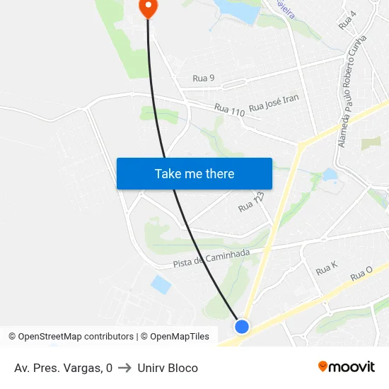 Av. Pres. Vargas, 0 to Unirv Bloco map