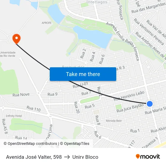 Avenida José Valter, 598 to Unirv Bloco map