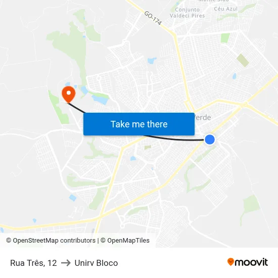Rua Três, 12 to Unirv Bloco map