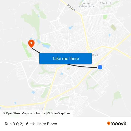 Rua 3 Q 2, 16 to Unirv Bloco map