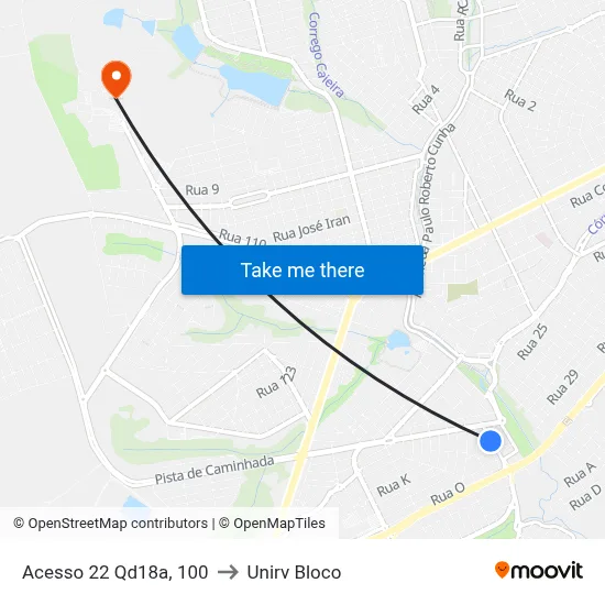 Acesso 22 Qd18a, 100 to Unirv Bloco map