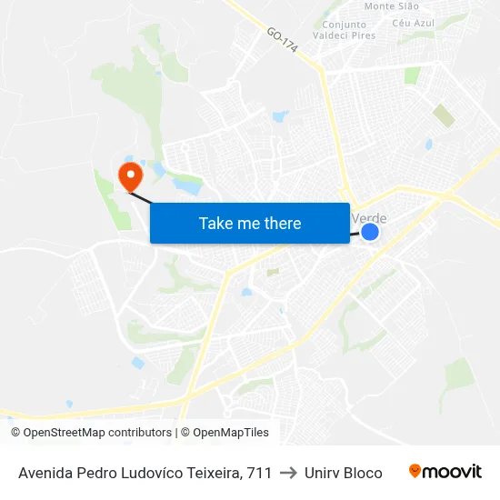 Avenida Pedro Ludovíco Teixeira, 711 to Unirv Bloco map