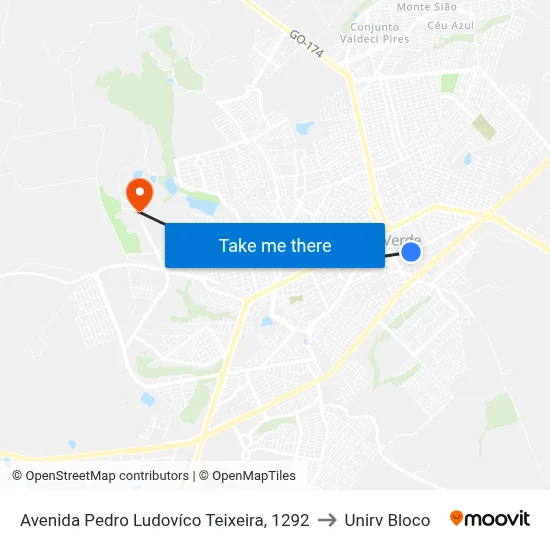 Avenida Pedro Ludovíco Teixeira, 1292 to Unirv Bloco map