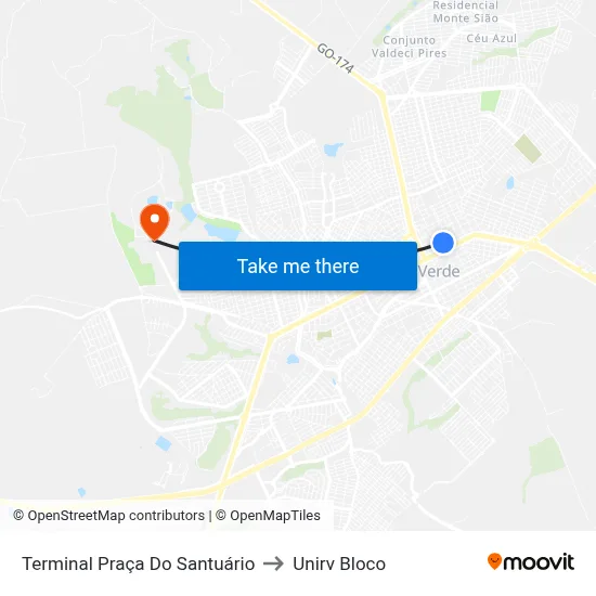 Terminal Praça Do Santuário to Unirv Bloco map