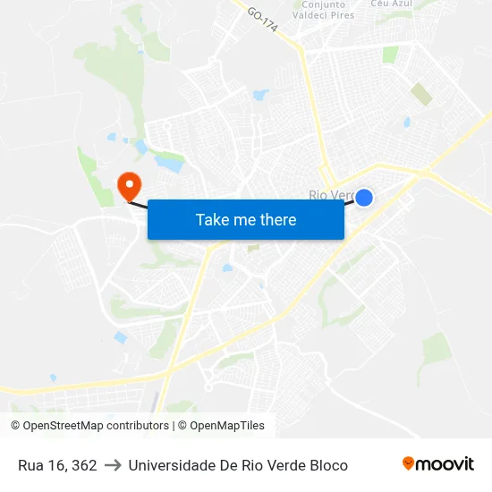 Rua 16, 362 to Universidade De Rio Verde Bloco map