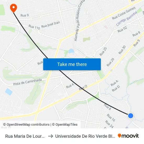 Rua Maria De Lourdes to Universidade De Rio Verde Bloco map