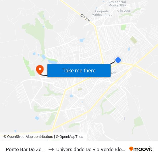 Ponto Bar Do Zeze to Universidade De Rio Verde Bloco map