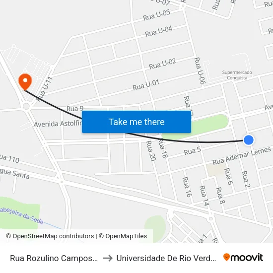 Rua Rozulino Campos Q 7, 9 to Universidade De Rio Verde Bloco map