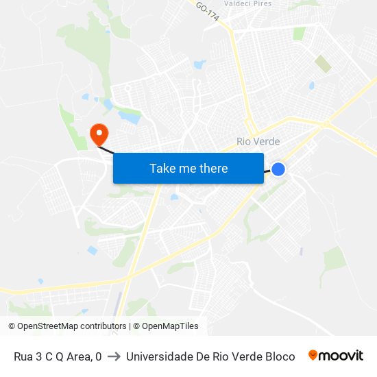 Rua 3 C Q Area, 0 to Universidade De Rio Verde Bloco map