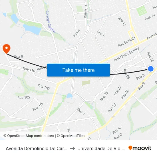 Avenida Demolincio De Carvalho Q 3, 918 to Universidade De Rio Verde Bloco map