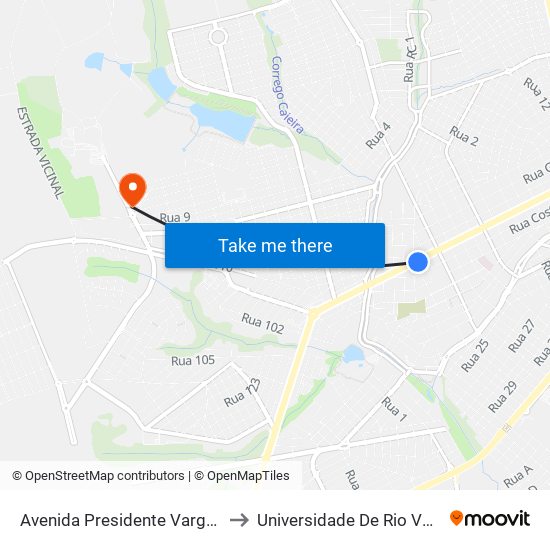 Avenida Presidente Vargas Q 23, 34 to Universidade De Rio Verde Bloco map