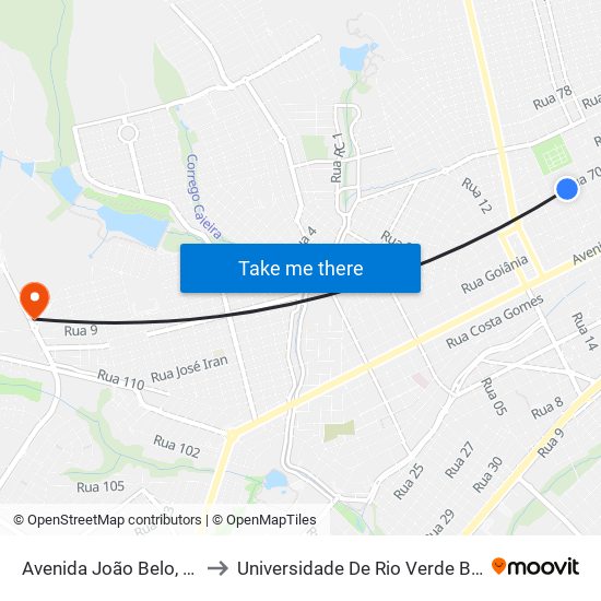 Avenida João Belo, 550 to Universidade De Rio Verde Bloco map