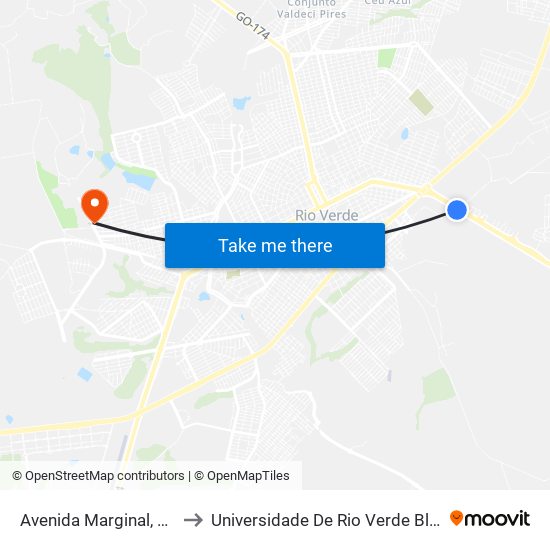 Avenida Marginal, 230 to Universidade De Rio Verde Bloco map
